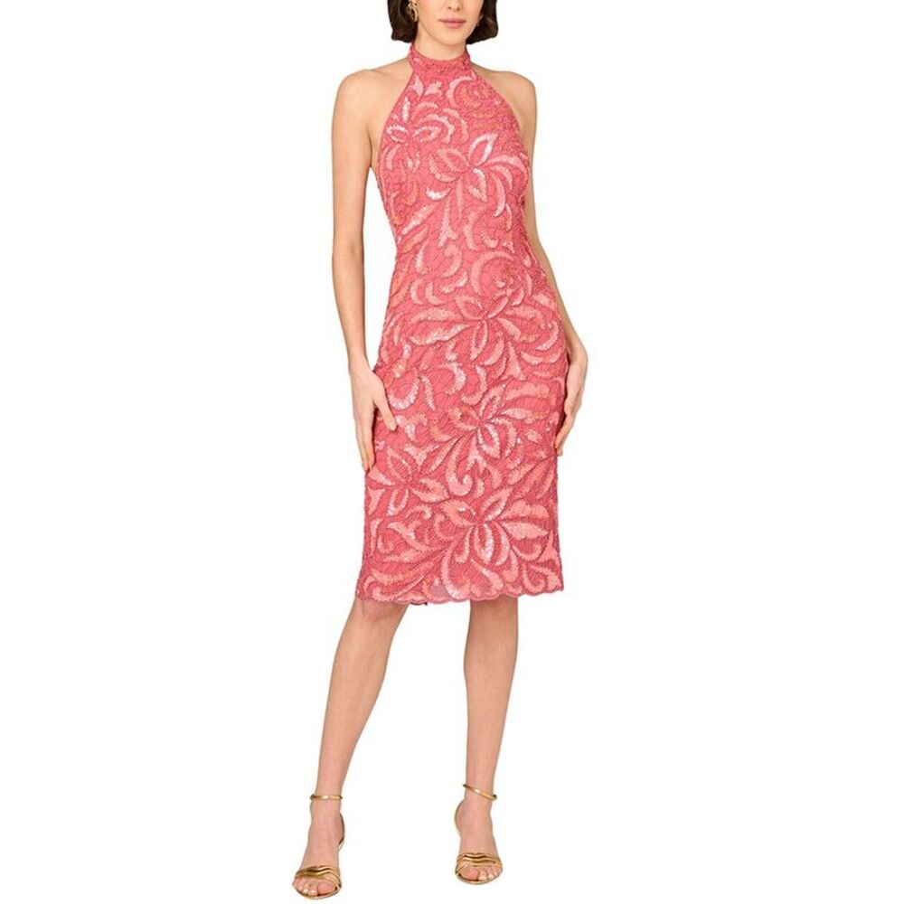 Aidan Mattox Womens Embellished Midi Dress, Pink